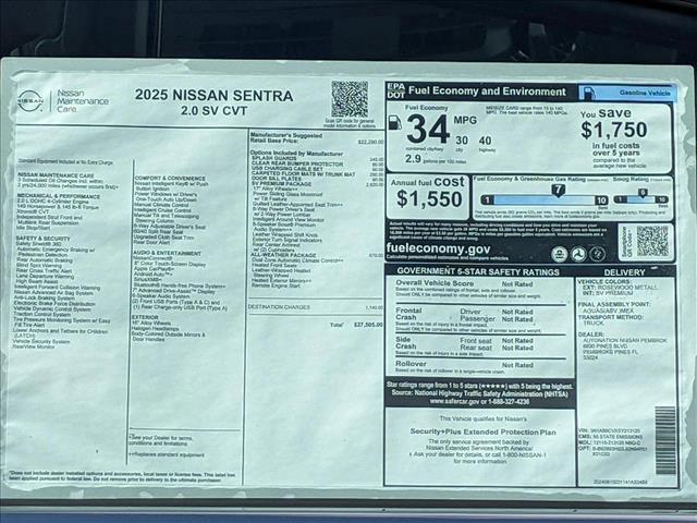 new 2025 Nissan Sentra car, priced at $25,274