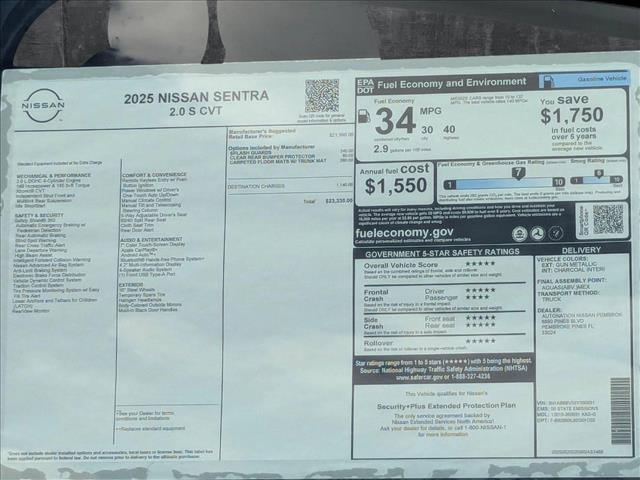 new 2025 Nissan Sentra car, priced at $22,487