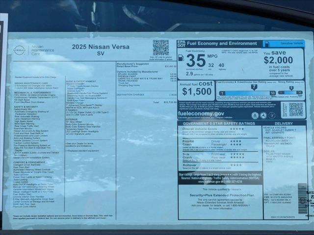 new 2025 Nissan Versa car, priced at $22,363