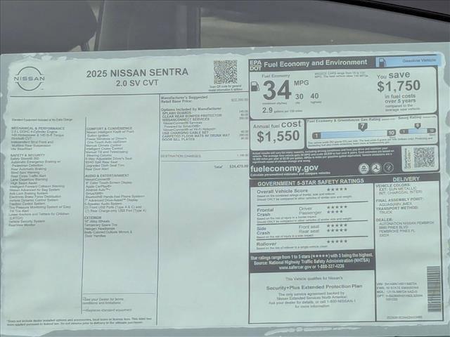 new 2025 Nissan Sentra car, priced at $22,621