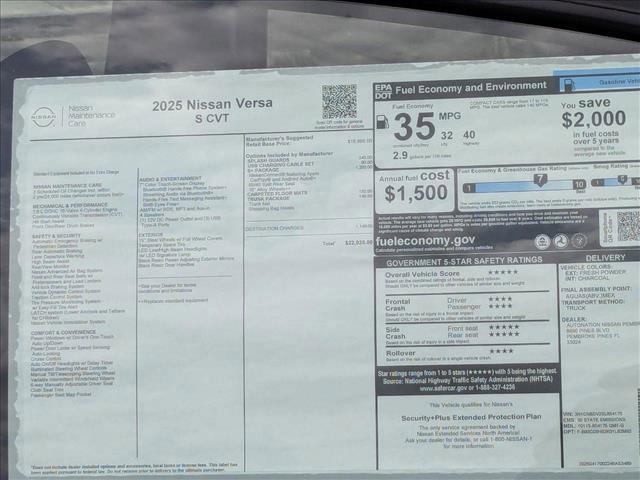 new 2025 Nissan Versa car, priced at $21,617