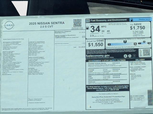 new 2025 Nissan Sentra car, priced at $22,481