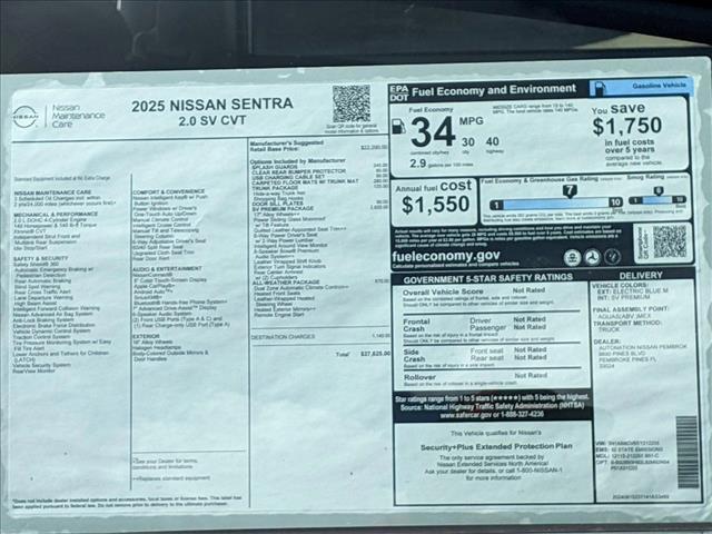 new 2025 Nissan Sentra car, priced at $25,377