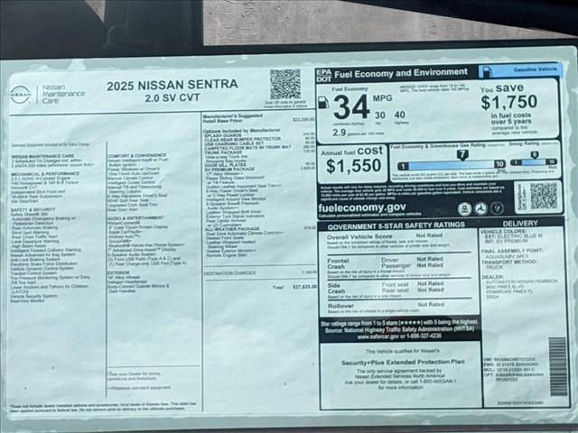 new 2025 Nissan Sentra car, priced at $26,277