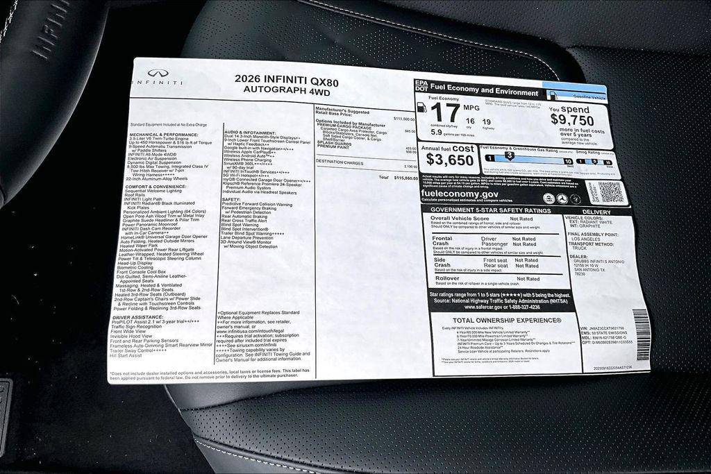 new 2026 INFINITI QX80 car, priced at $115,860