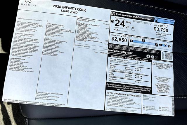 new 2025 INFINITI QX60 car, priced at $58,510