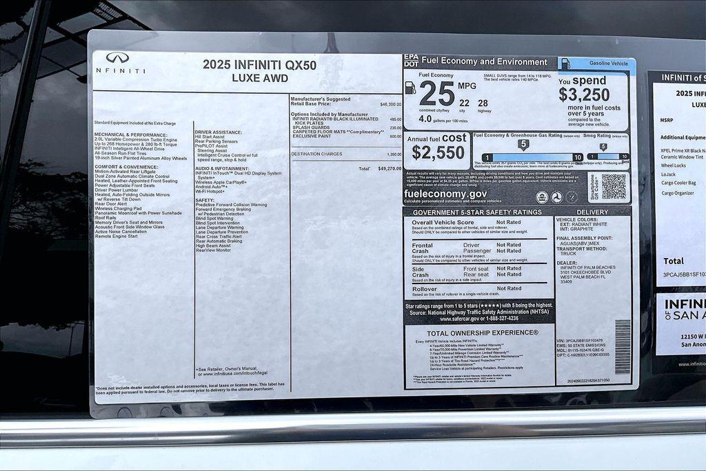new 2025 INFINITI QX50 car, priced at $42,770