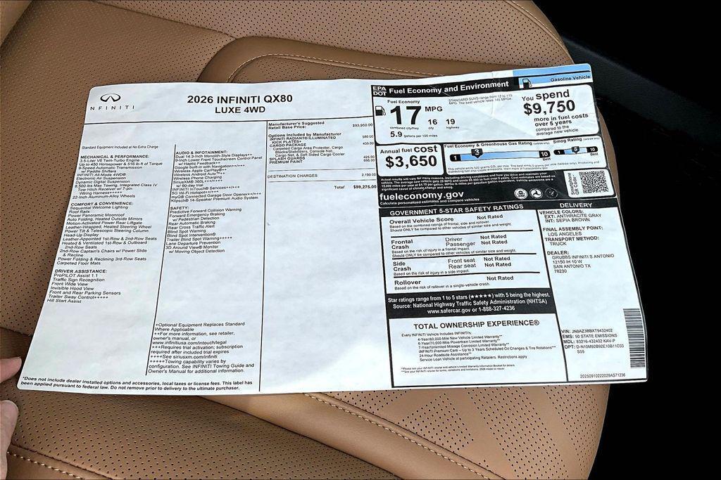 new 2026 INFINITI QX80 car, priced at $98,275