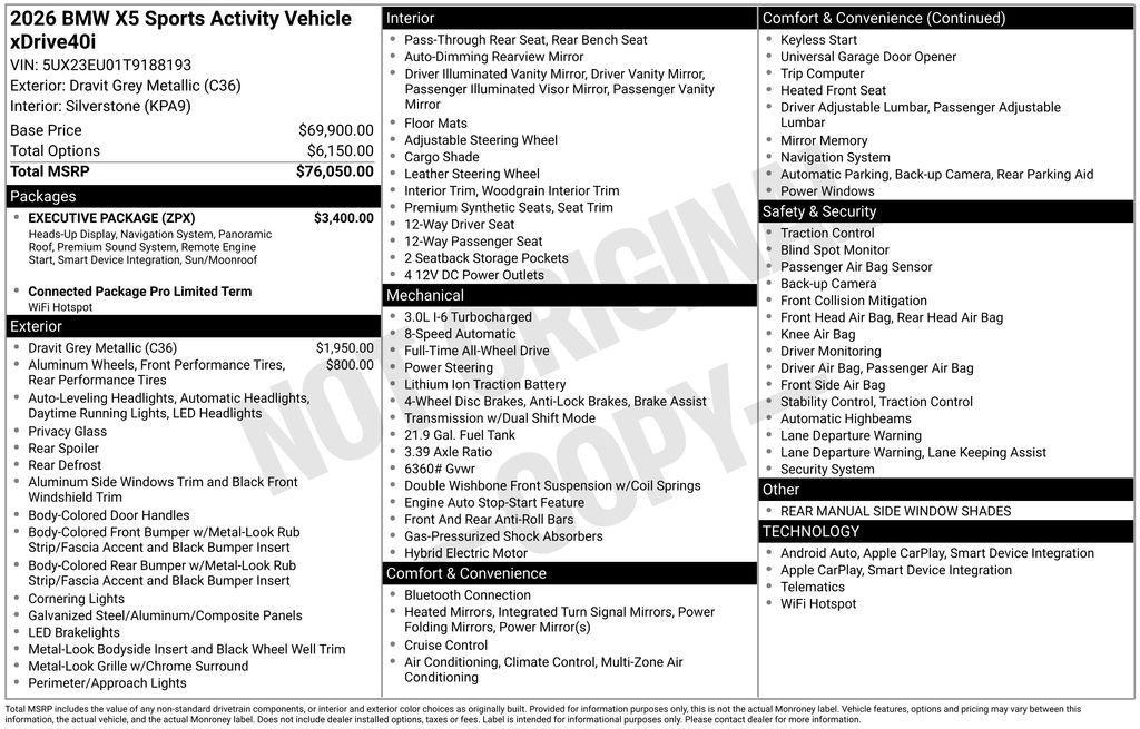 new 2026 BMW X5 car, priced at $77,225