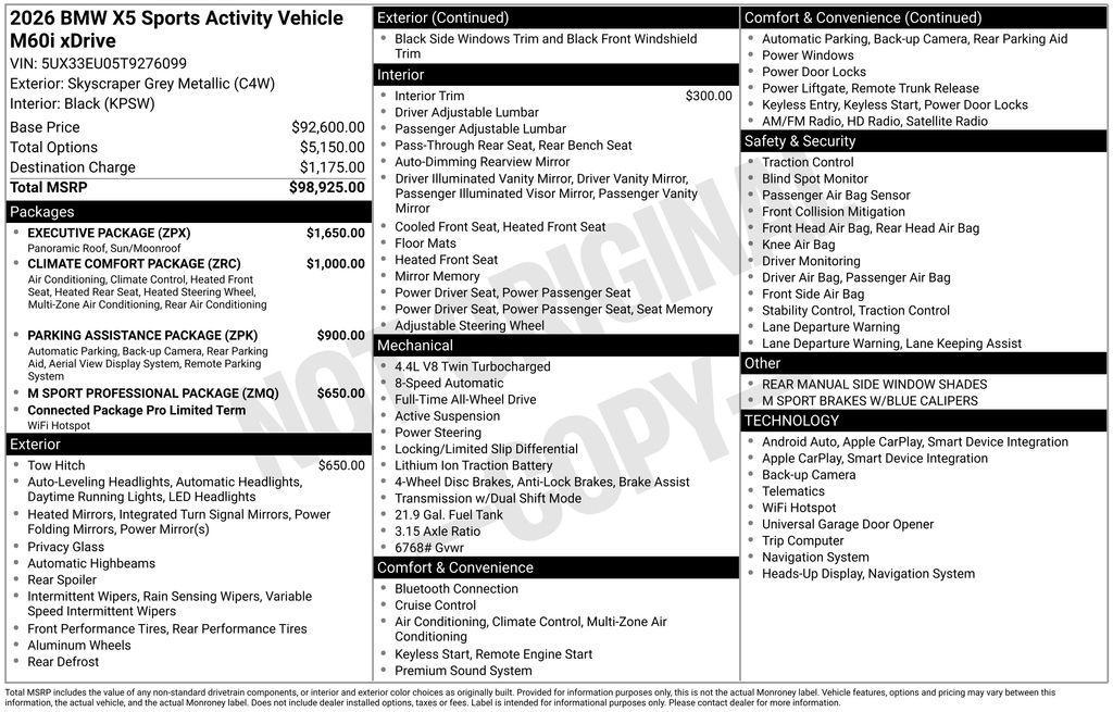 new 2026 BMW X5 car, priced at $99,875