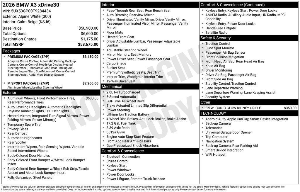 new 2026 BMW X3 car, priced at $59,215