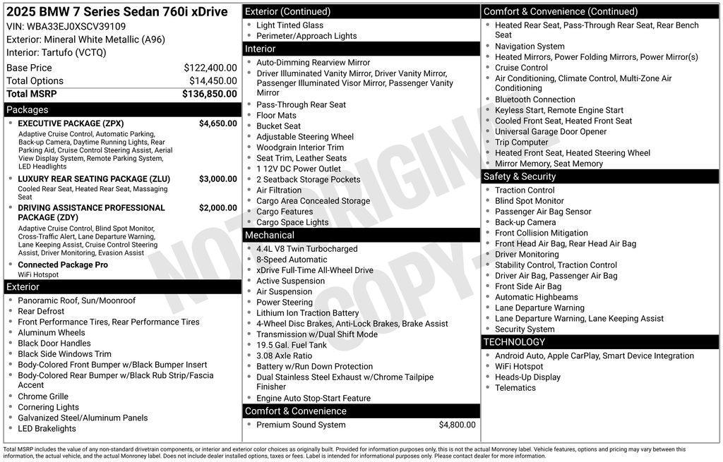 new 2025 BMW 760 car, priced at $138,255