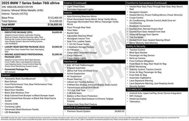 new 2025 BMW 760 car, priced at $138,255