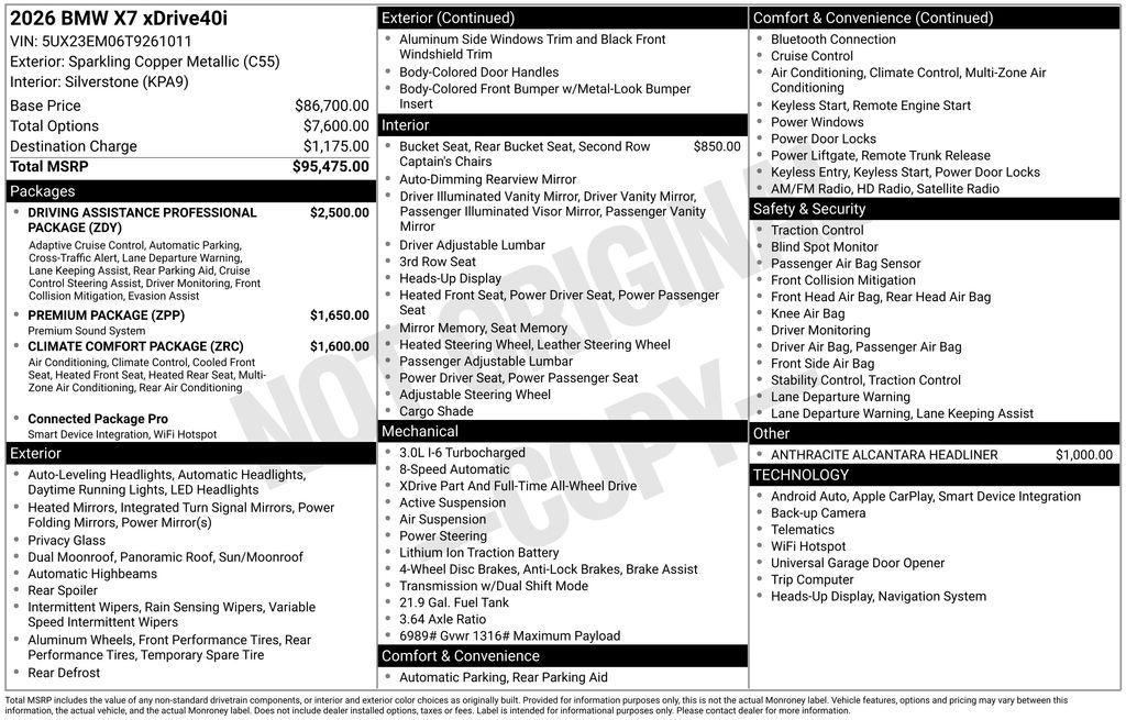 new 2026 BMW X7 car, priced at $95,475
