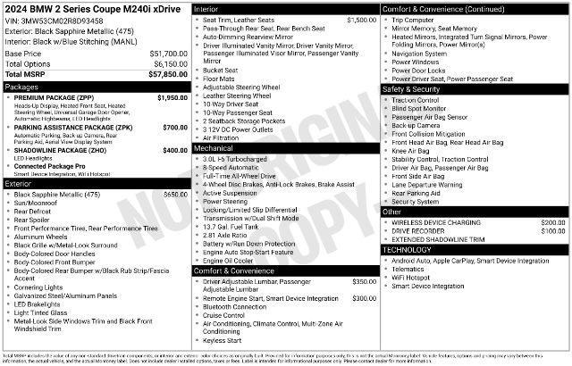 used 2024 BMW M240 car, priced at $51,900