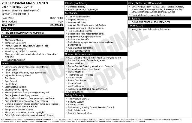 used 2016 Chevrolet Malibu car, priced at $10,500