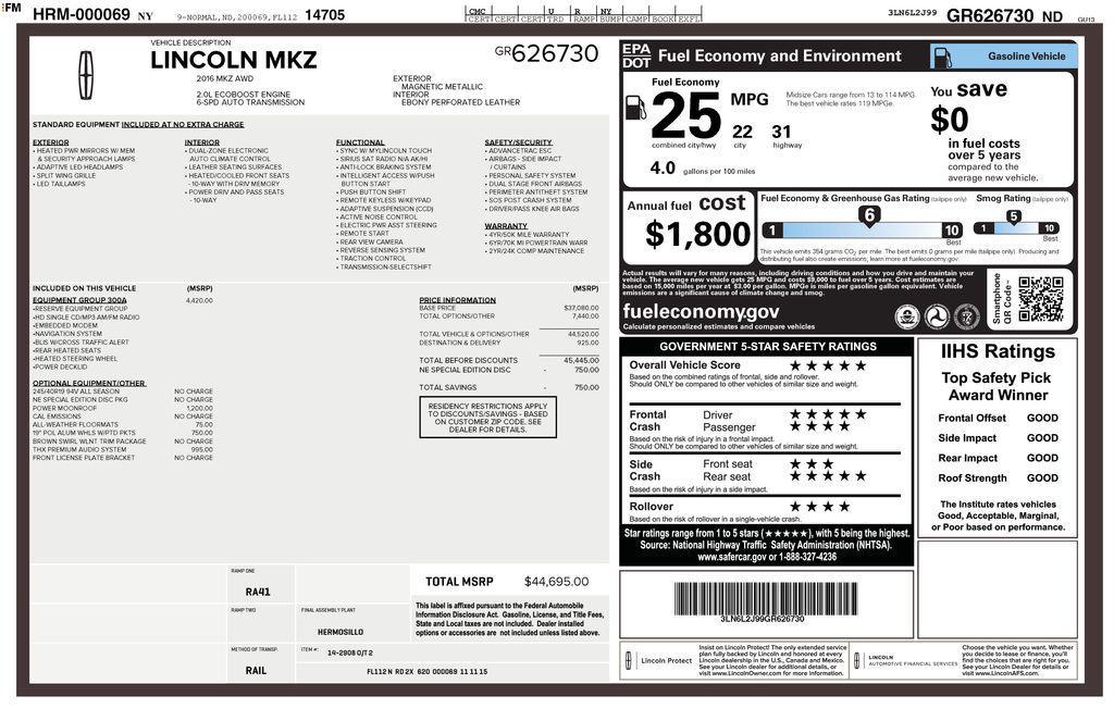 used 2016 Lincoln MKZ car, priced at $9,488
