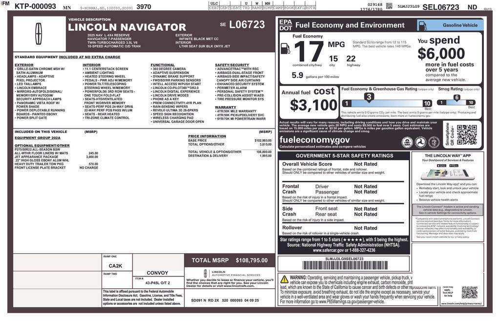 new 2025 Lincoln Navigator car, priced at $106,075