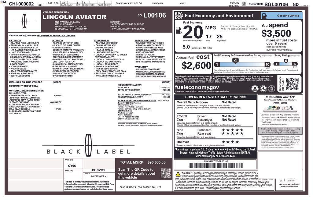 used 2025 Lincoln Aviator car, priced at $76,102