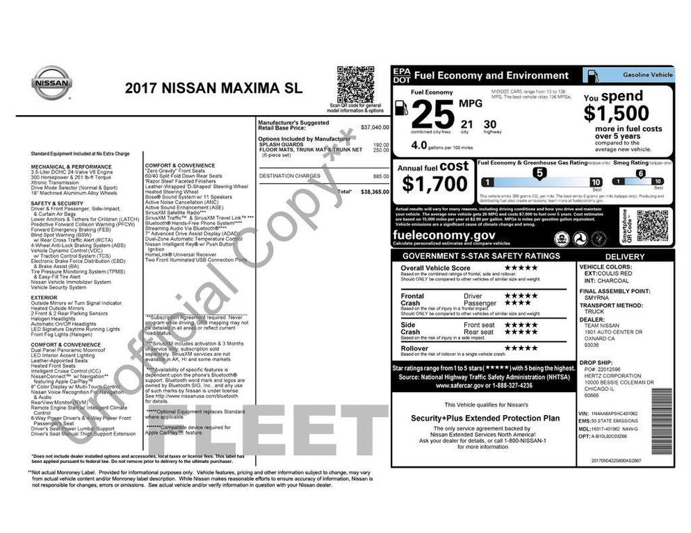 used 2017 Nissan Maxima car, priced at $12,345