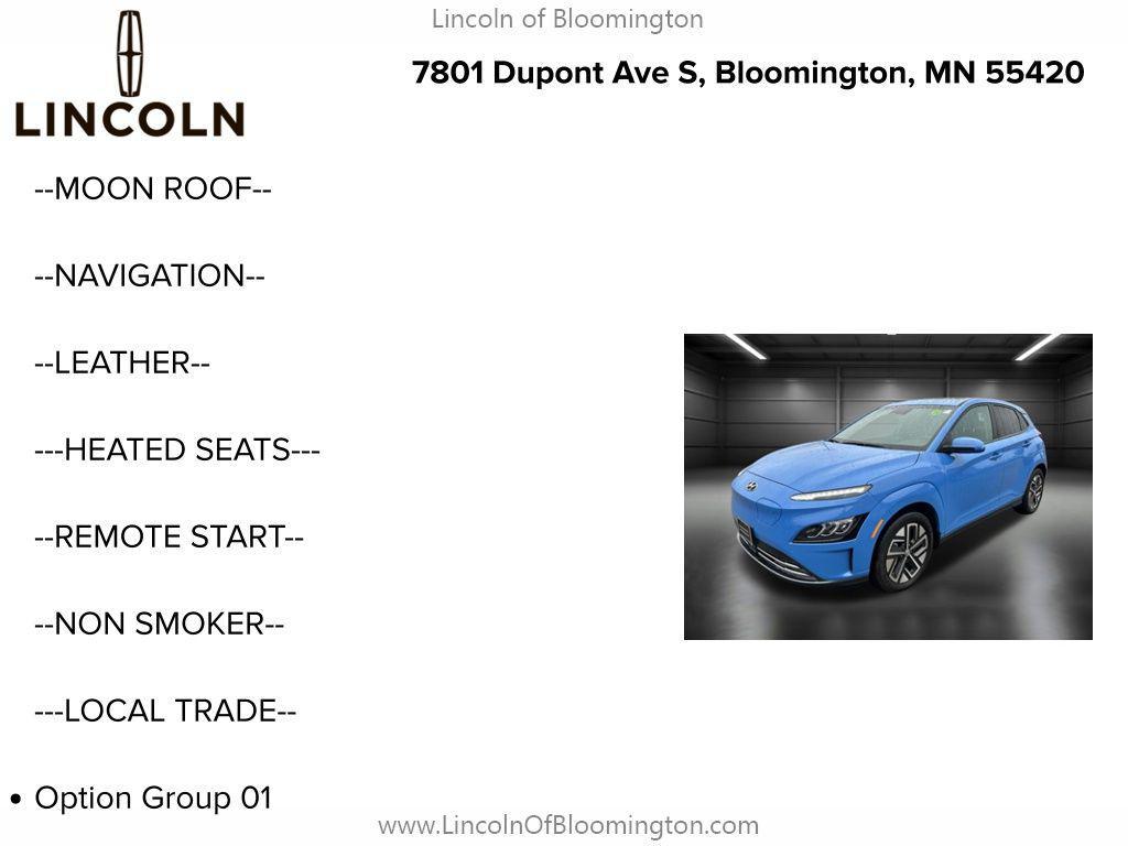 used 2022 Hyundai Kona EV car, priced at $20,675