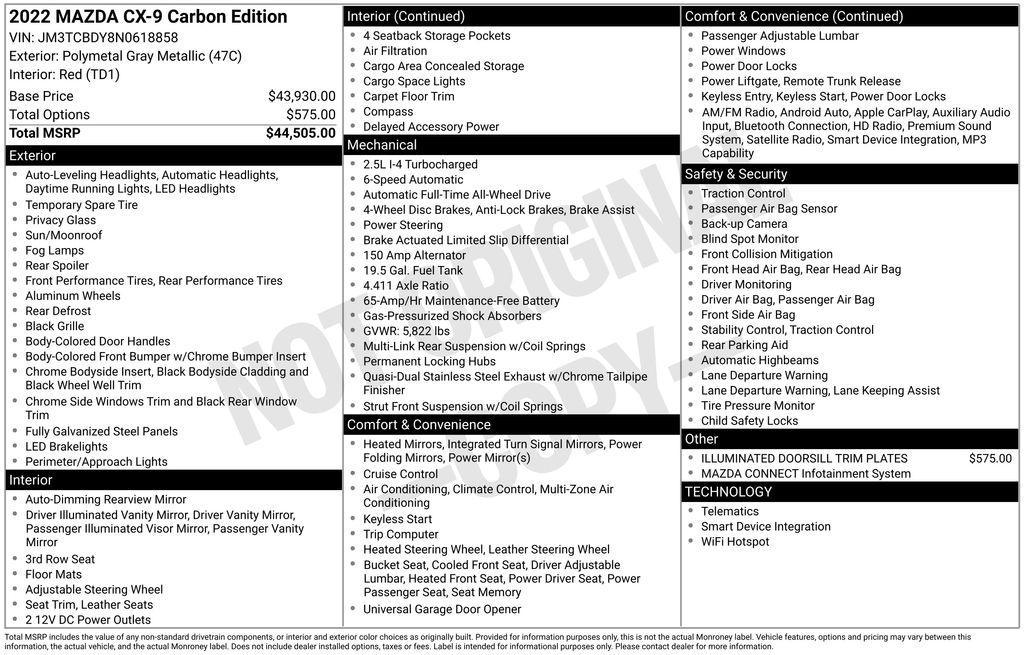 used 2022 Mazda CX-9 car, priced at $31,295