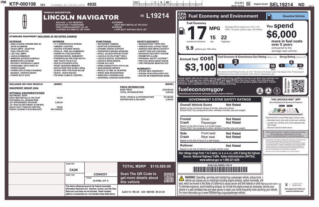 new 2025 Lincoln Navigator car, priced at $109,152