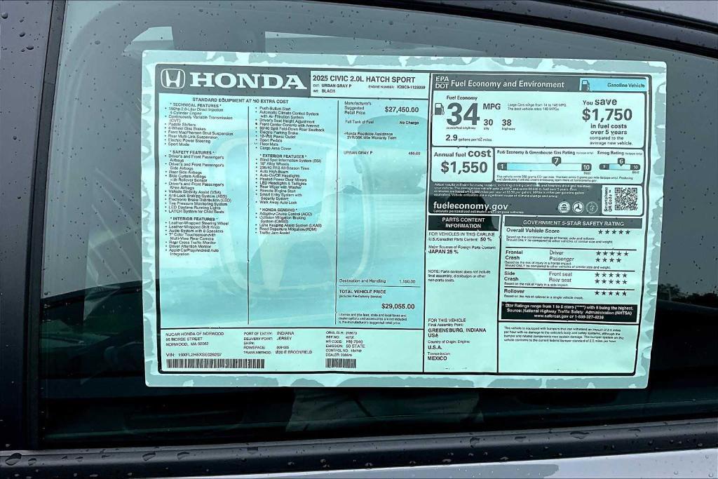 new 2025 Honda Civic car, priced at $29,055