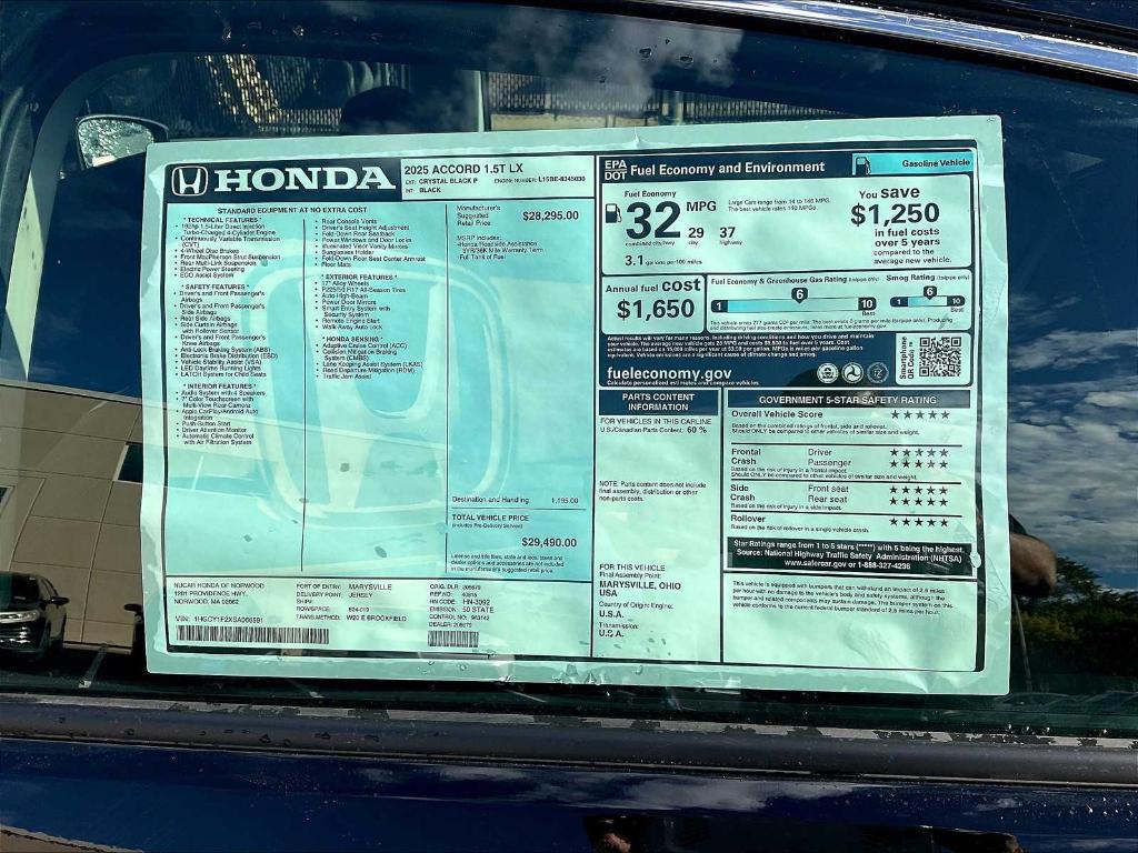 new 2025 Honda Accord car, priced at $29,490