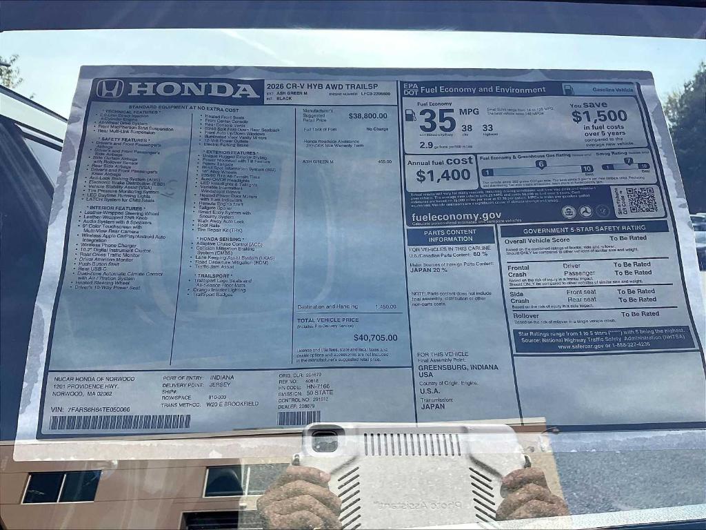 new 2026 Honda CR-V Hybrid car, priced at $40,704