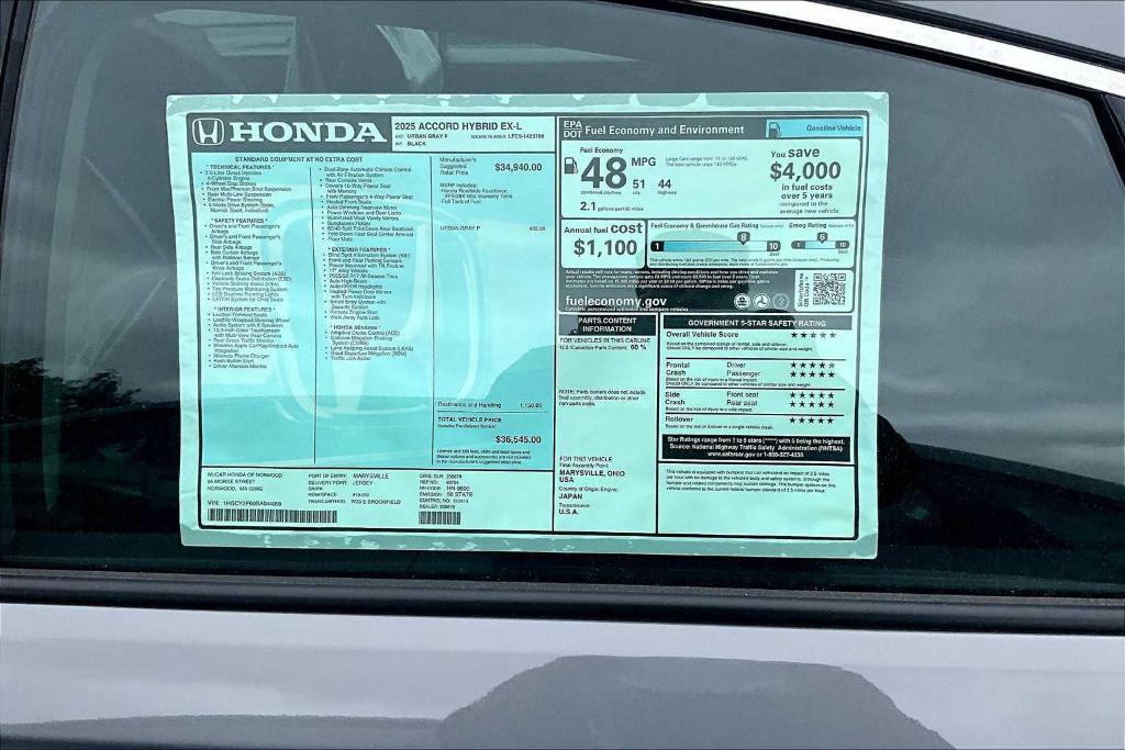 new 2025 Honda Accord Hybrid car, priced at $36,545