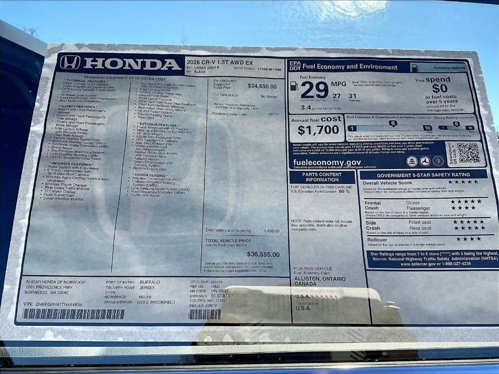 new 2026 Honda CR-V car, priced at $36,555