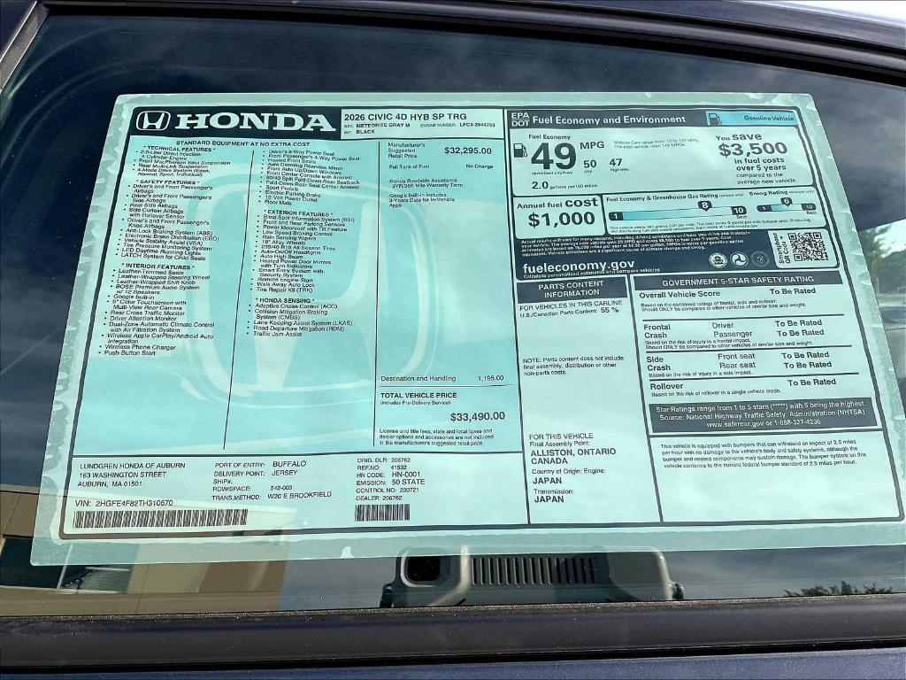 new 2026 Honda Civic Hybrid car, priced at $32,238