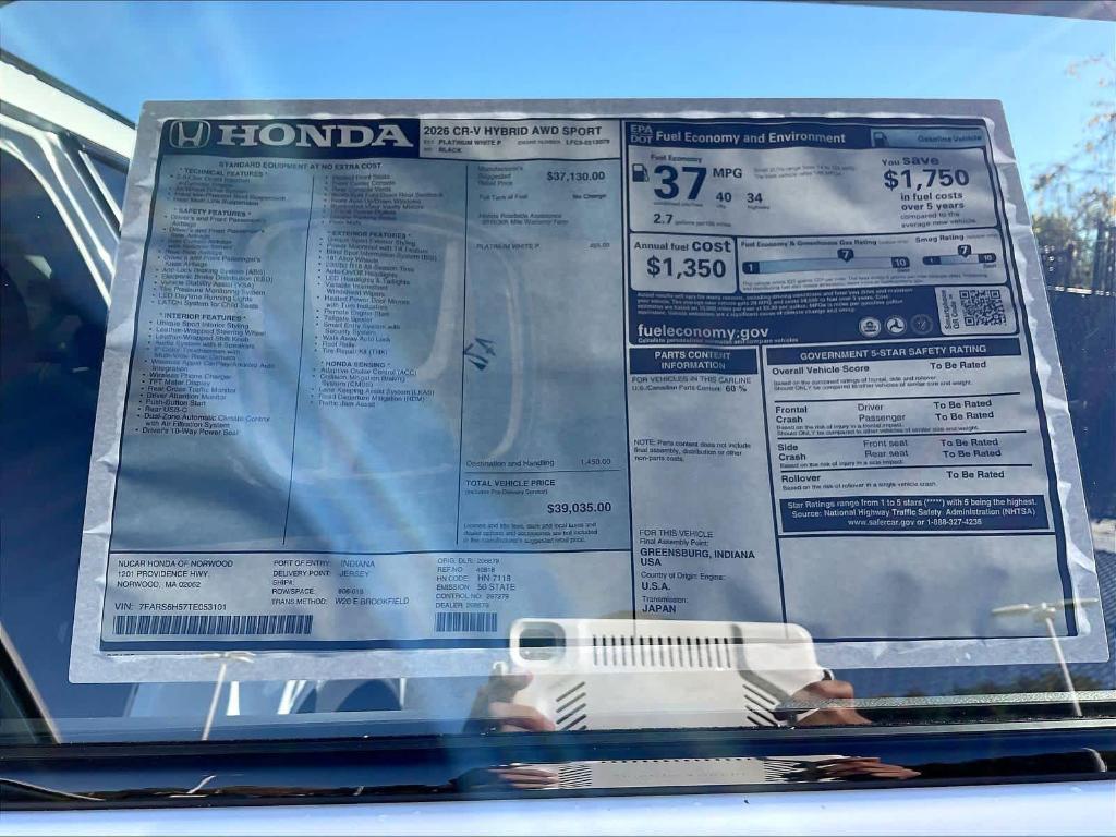 new 2026 Honda CR-V Hybrid car, priced at $39,035