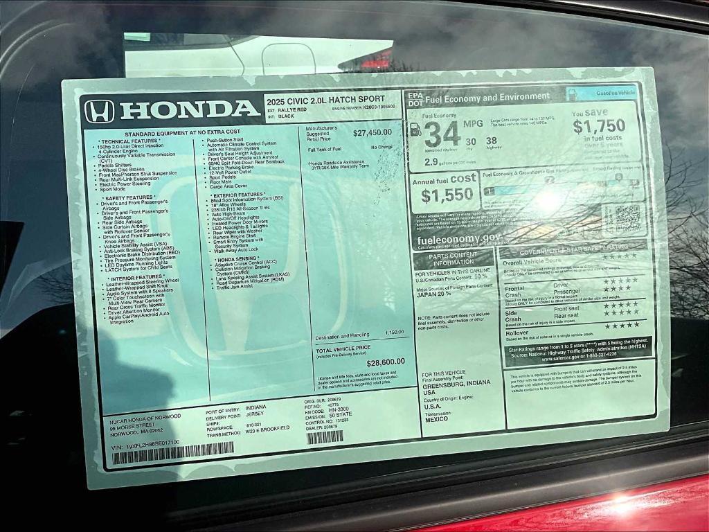 new 2025 Honda Civic car, priced at $28,600