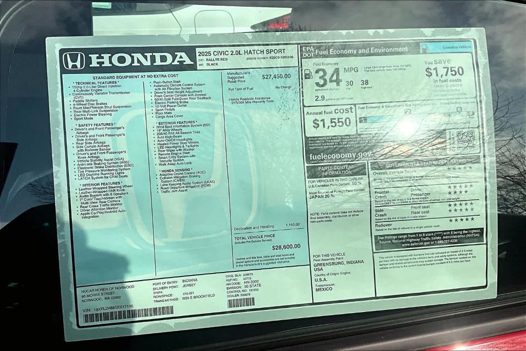 new 2025 Honda Civic car, priced at $28,600