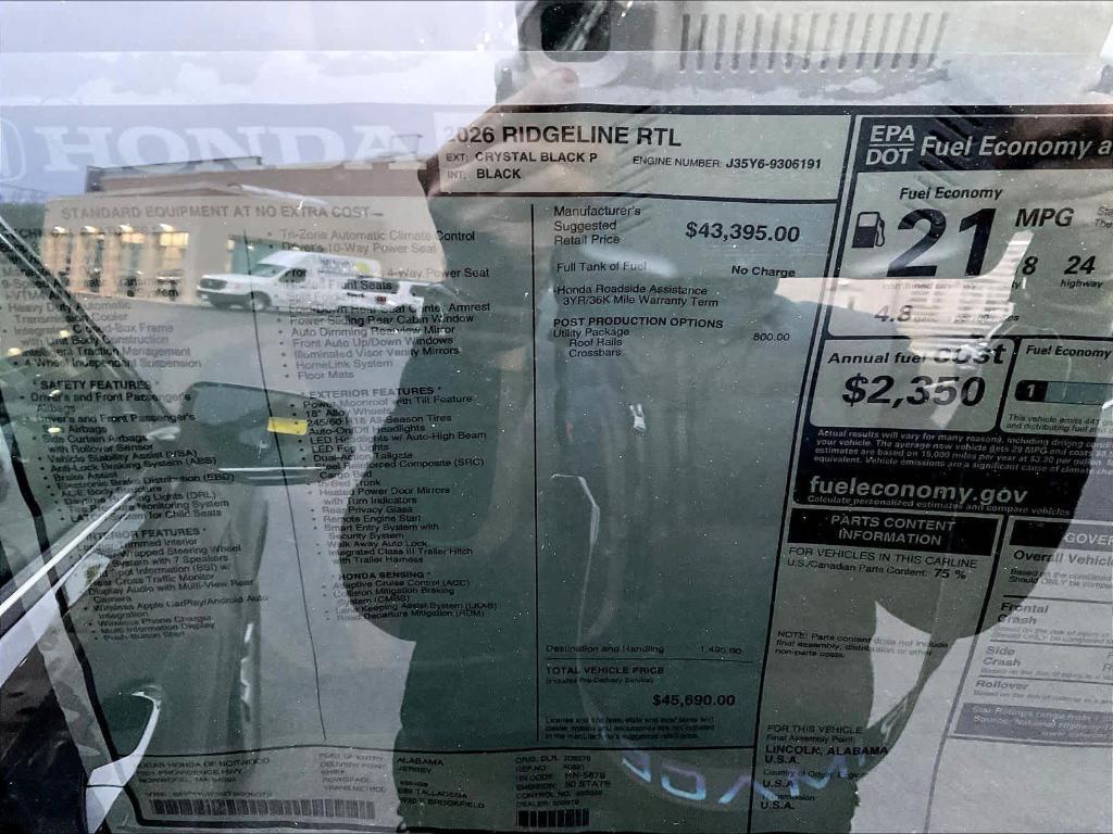 new 2026 Honda Ridgeline car, priced at $45,690