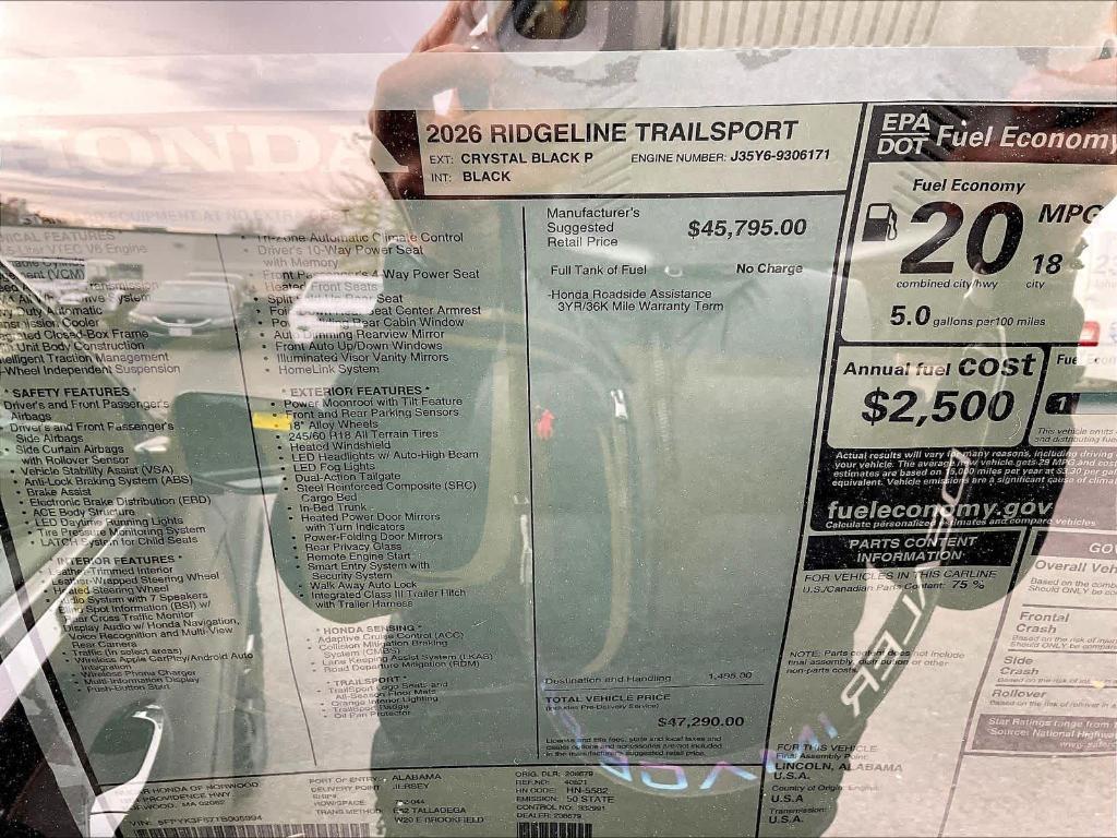 new 2026 Honda Ridgeline car, priced at $47,290