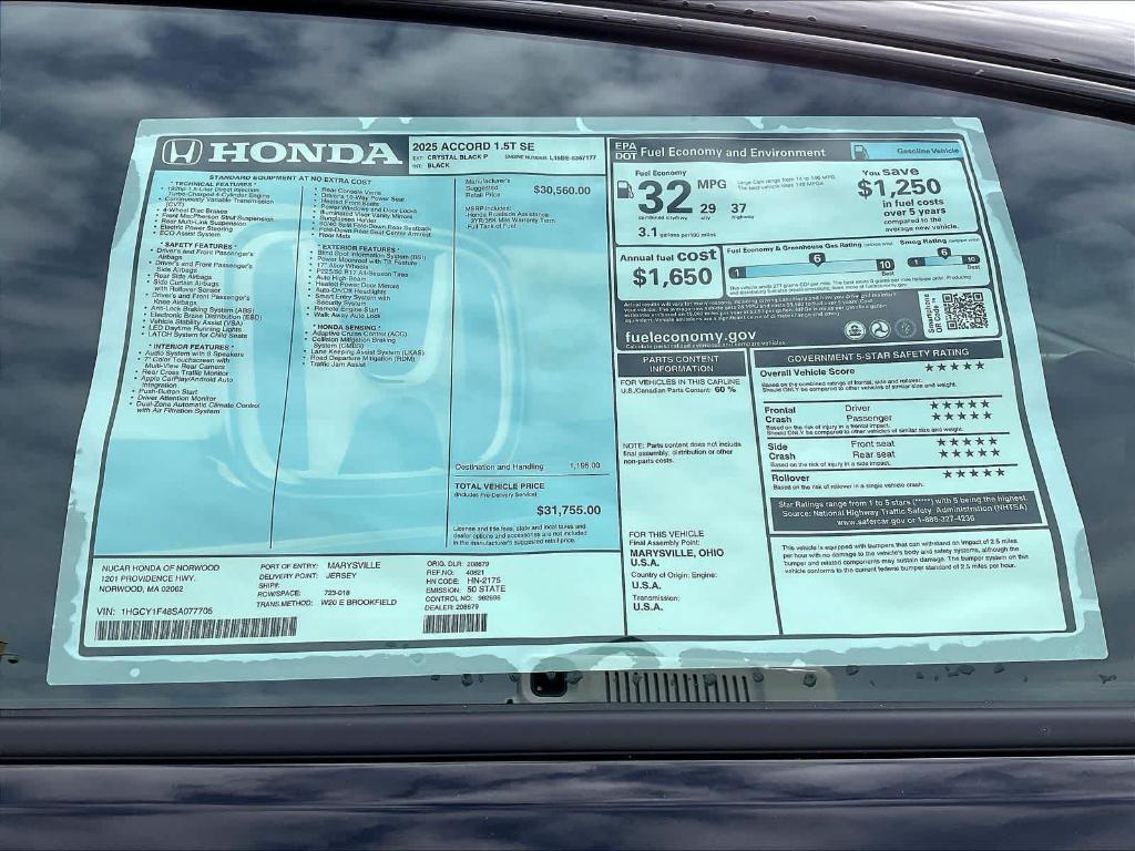 new 2025 Honda Accord car, priced at $30,520