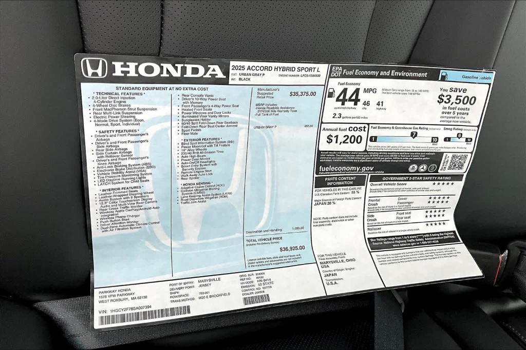 new 2025 Honda Accord Hybrid car, priced at $36,925