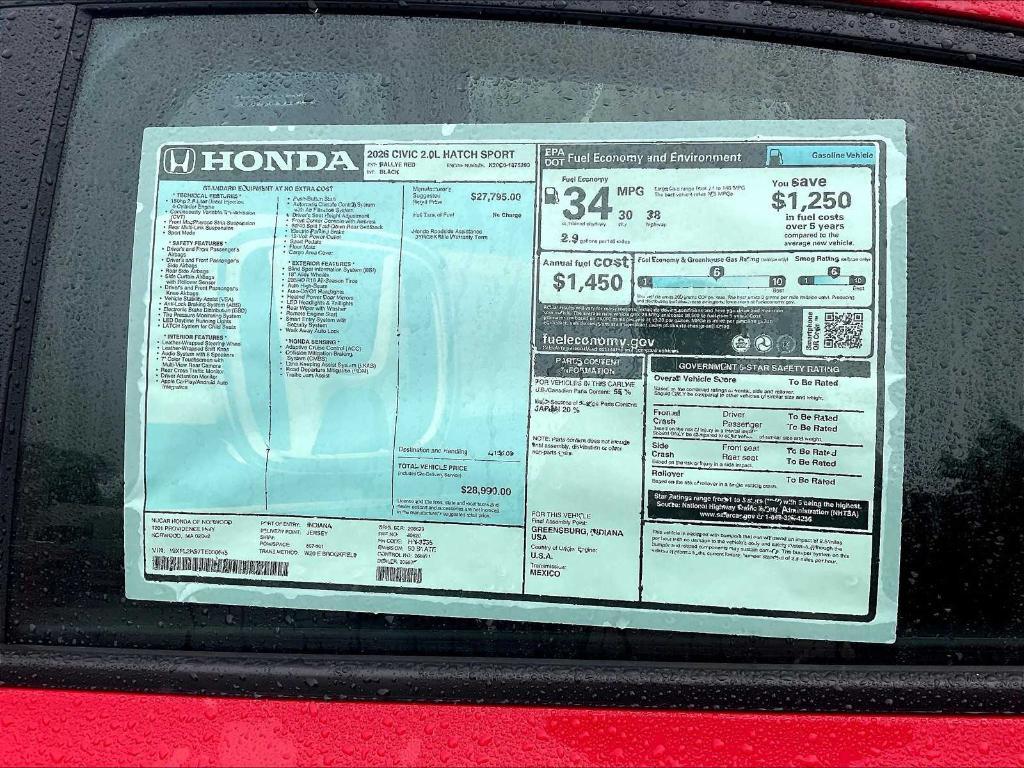 new 2026 Honda Civic car, priced at $28,990
