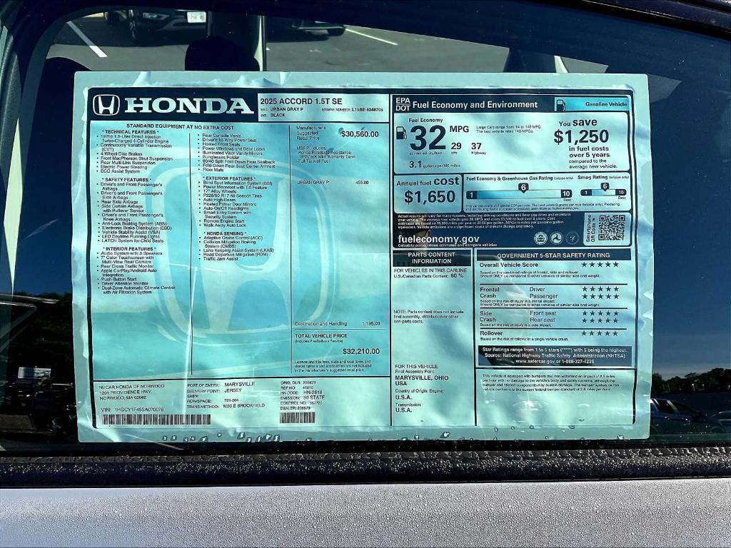 new 2025 Honda Accord car, priced at $30,951