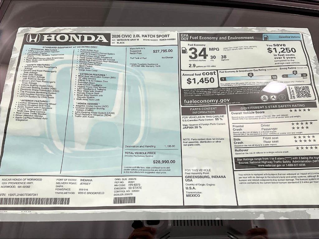 new 2026 Honda Civic car, priced at $28,990
