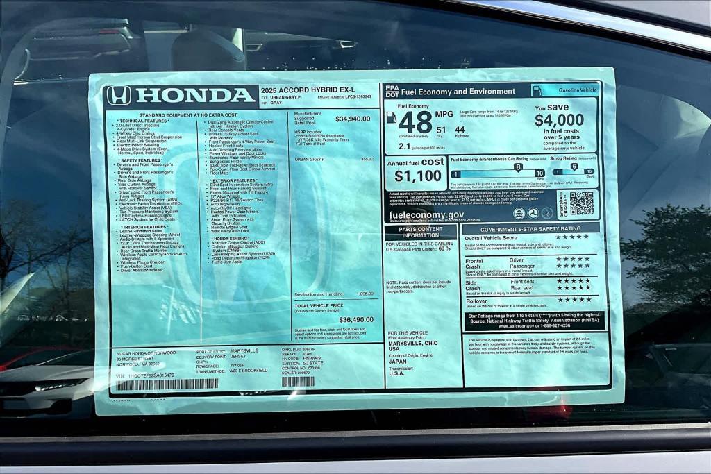 new 2025 Honda Accord Hybrid car, priced at $36,490