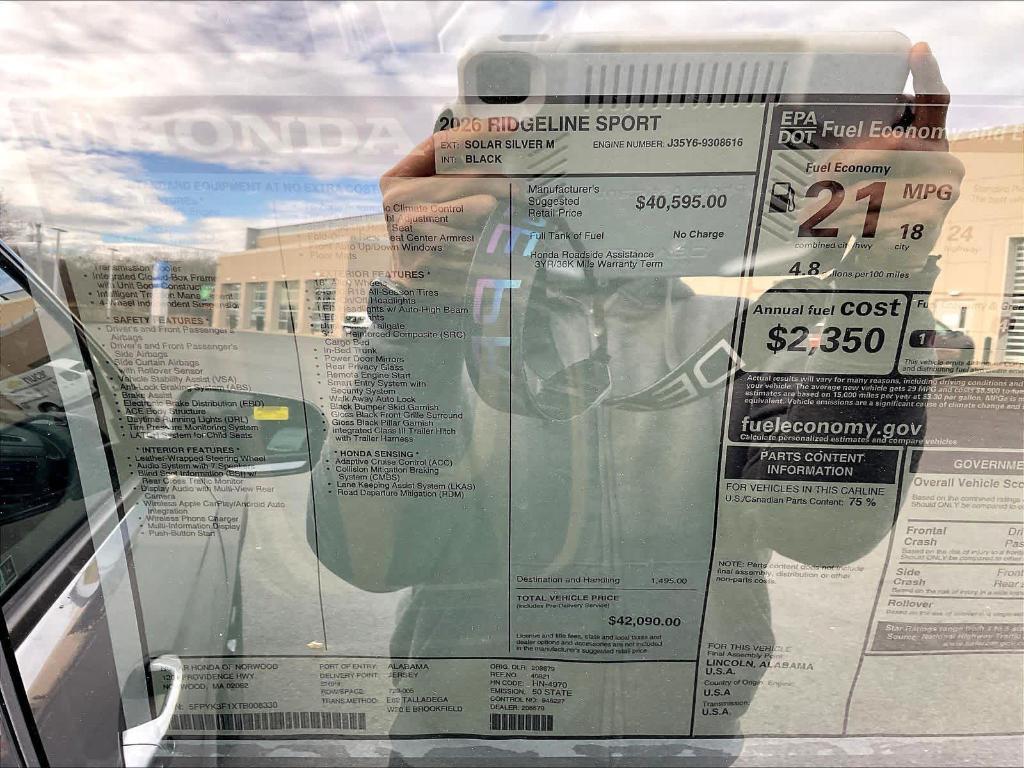 new 2026 Honda Ridgeline car, priced at $42,090