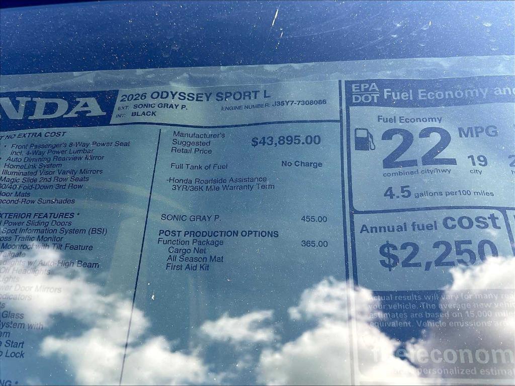 new 2026 Honda Odyssey car, priced at $46,210