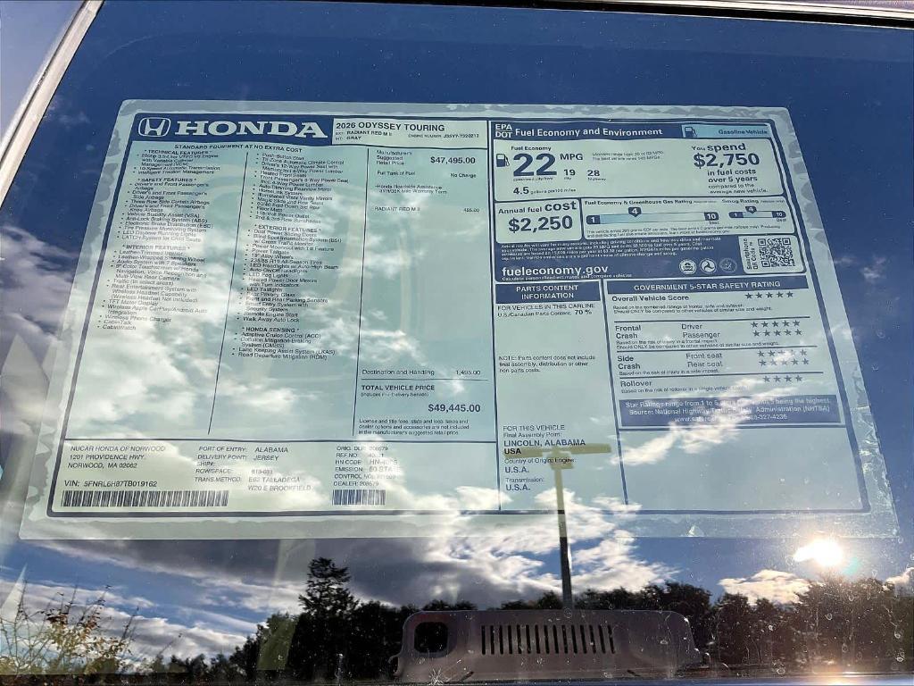 new 2026 Honda Odyssey car, priced at $47,945