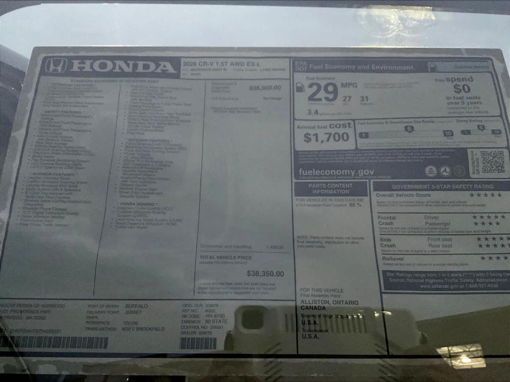 new 2026 Honda CR-V car, priced at $38,350