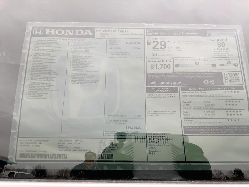 new 2026 Honda CR-V car, priced at $34,325