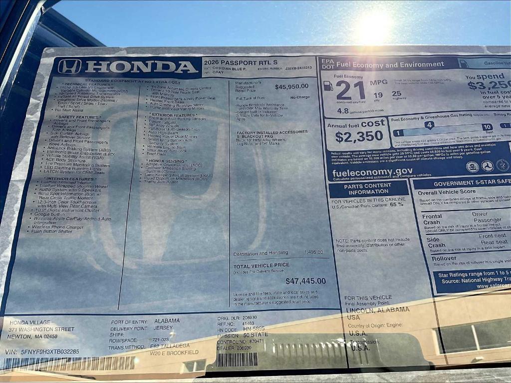 new 2026 Honda Passport car, priced at $45,945